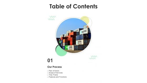 Table Of Contents Freight Inspection Software Proposal One Pager Sample Example Document Table Of Contents Freight Inspection Software Proposal One Pager Sample Example Document