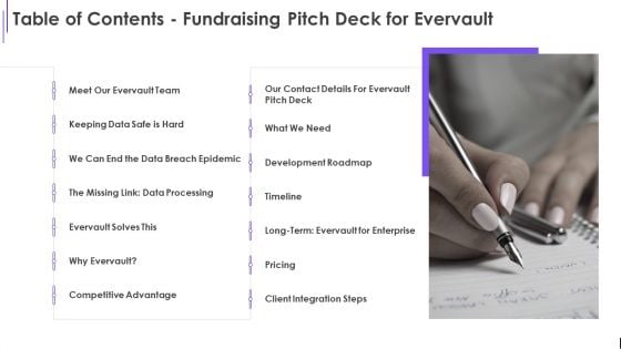 Table Of Contents Fundraising Pitch Deck For Evervault Ppt Infographic Template Graphic Tips PDF Table Of Contents Fundraising Pitch Deck For Evervault Ppt Infographic Template Graphic Tips PDF