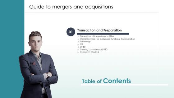 Table Of Contents Guide To Mergers And Acquisitions Model Topics PDF