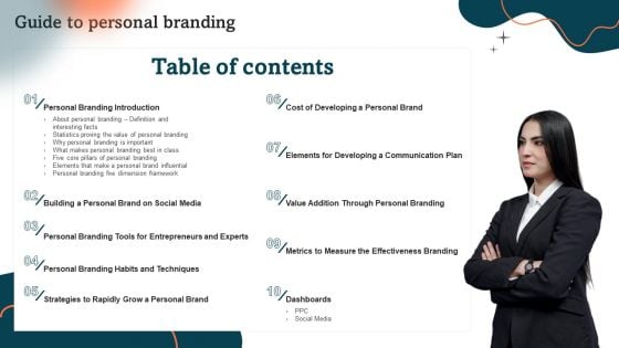 Table Of Contents Guide To Personal Branding Portrait PDF