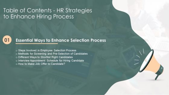 Table Of Contents HR Strategies To Enhance Hiring Process Slide Pictures PDF