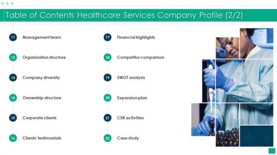 Table Of Contents Healthcare Services Company Profile Guidelines PDF
