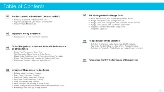 Table Of Contents Hedge Fund Performance Evaluation And Assessment Background PDF