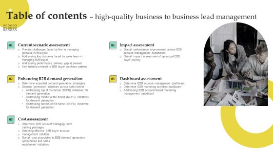 Table Of Contents High Quality Business To Business Lead Management Infographics PDF Table Of Contents High Quality Business To Business Lead Management Infographics PDF