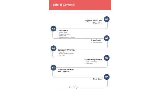 Table Of Contents Hiring Proposal For International Medical Caregivers One Pager Sample Example Document