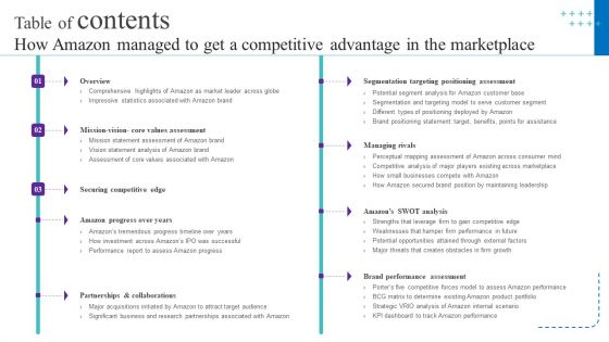 Table Of Contents How Amazon Managed To Get A Competitive Advantage In The Marketplace Pictures PDF