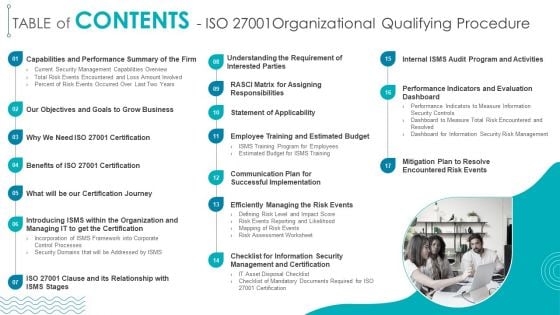Table Of Contents ISO 27001Organizational Qualifying Procedure Portrait PDF