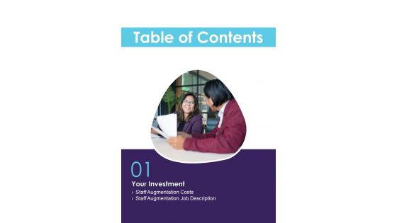 Table Of Contents IT Outsourcing Services One Pager Sample Example Document