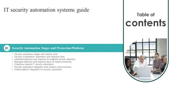 Table Of Contents IT Security Automation Systems Guide Layer Clipart PDF