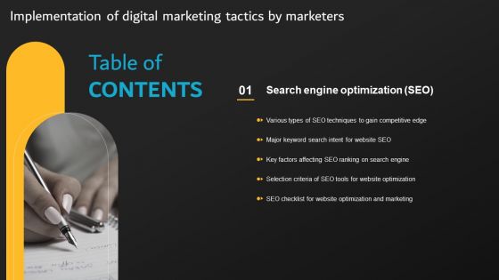 Table Of Contents Implementation Of Digital Marketing Tactics By Marketers Mockup PDF Table Of Contents Implementation Of Digital Marketing Tactics By Marketers Mockup PDF