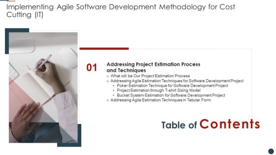 Table Of Contents Implementing Agile Software Development Methodology For Cost Cutting IT Tips Graphics PDF