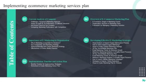 Table Of Contents Implementing Ecommerce Marketing Services Plan Background PDF Table Of Contents Implementing Ecommerce Marketing Services Plan Background PDF