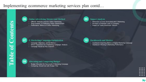 Table Of Contents Implementing Ecommerce Marketing Services Plan Background PDF