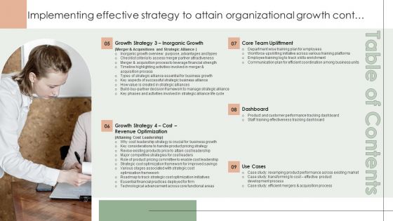 Table Of Contents Implementing Effective Strategy To Attain Organizational Elements PDF