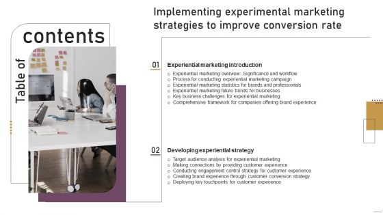 Table Of Contents Implementing Experimental Marketing Strategies To Improve Conversion Rate Themes PDF