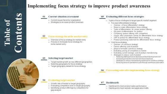 Table Of Contents Implementing Focus Strategy To Improve Product Awareness Professional PDF