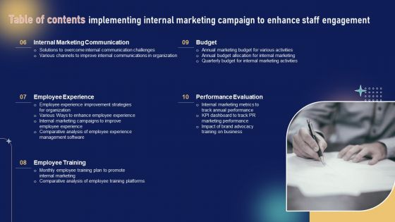 Table Of Contents Implementing Internal Marketing Campaign To Enhance Staff Engagement Background PDF