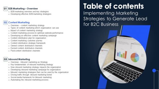 Table Of Contents Implementing Marketing Strategies To Generate Lead For B2C Business Mockup PDF Table Of Contents Implementing Marketing Strategies To Generate Lead For B2C Business Mockup PDF