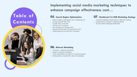 Table Of Contents Implementing Social Media Marketing Techniques To Enhance Campaign Effectiveness Inspiration PDF