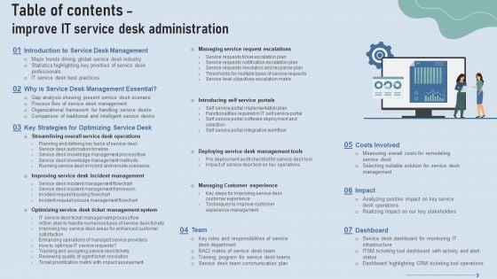 Table Of Contents Improve IT Service Desk Administration Brochure PDF