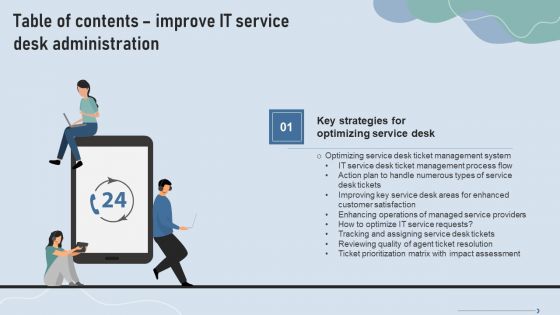 Table Of Contents Improve IT Service Desk Administration Slide Guidelines PDF