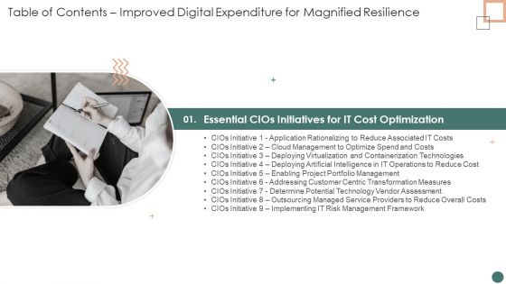 Table Of Contents Improved Digital Expenditure For Magnified Resilience Slide Guidelines PDF