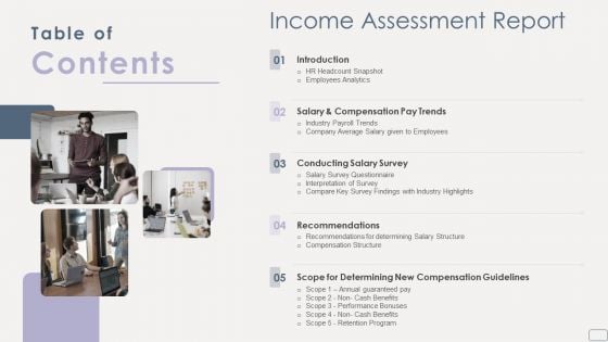 Table Of Contents Income Assessment Report Pictures PDF