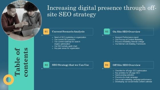 Table Of Contents Increasing Digital Presence Through Off Site SEO Strategy Download PDF