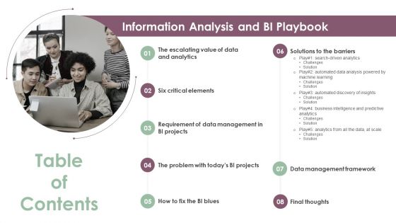 Table Of Contents Information Analysis And BI Playbook Graphics PDF