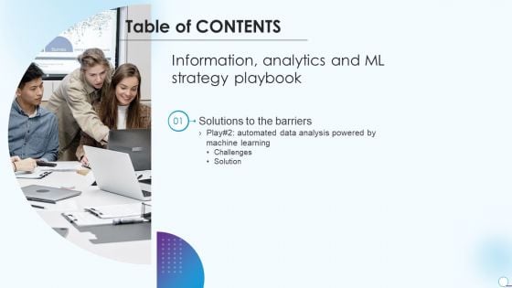 Table Of Contents Information Analytics And Ml Strategy Playbook Data Graphics PDF