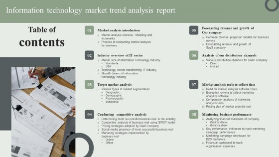 Table Of Contents Information Technology Market Trend Analysis Report Ppt PowerPoint Presentation File Inspiration PDF