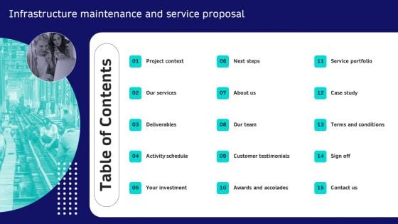 Table Of Contents Infrastructure Maintenance And Service Proposal Download PDF