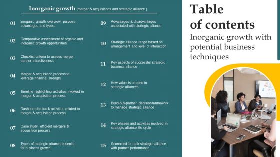 Table Of Contents Inorganic Growth With Potential Business Microsoft PDF