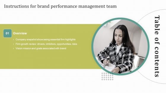 Table Of Contents Instructions For Brand Performance Management Team Growth Professional PDF