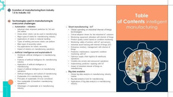 Table Of Contents Intelligent Manufacturing Ppt PowerPoint Presentation File Professional PDF