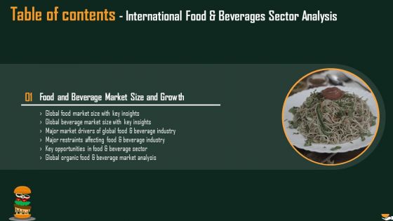 Table Of Contents International Food And Beverages Sector Analysis Slide Guidelines PDF