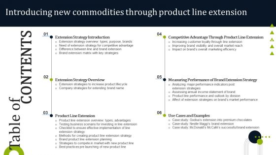 Table Of Contents Introducing New Commodities Through Product Line Extension Guidelines PDF