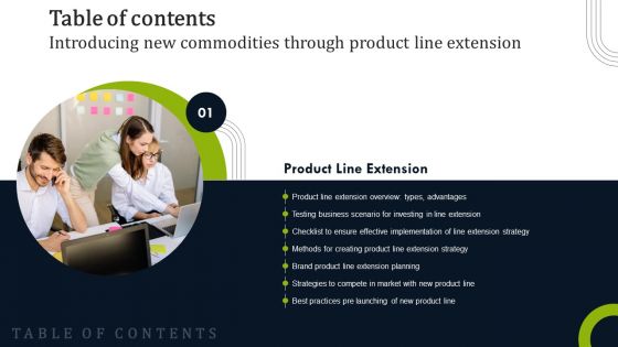 Table Of Contents Introducing New Commodities Through Product Line Extension Slide Mockup PDF Table Of Contents Introducing New Commodities Through Product Line Extension Slide Mockup PDF