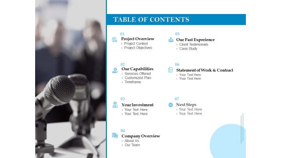 Table Of Contents Investment Ppt PowerPoint Presentation Portfolio Example Introduction