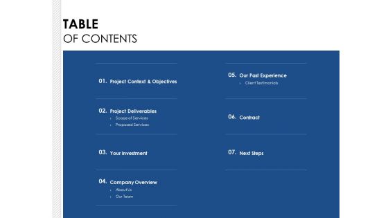 Table Of Contents Investment Ppt PowerPoint Presentation Show Pictures