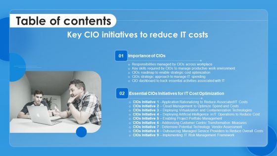Table Of Contents Key CIO Initiatives To Reduce IT Costs Clipart PDF Table Of Contents Key CIO Initiatives To Reduce IT Costs Clipart PDF