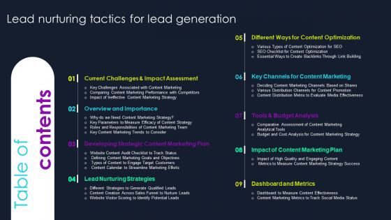 Table Of Contents Lead Nurturing Tactics For Lead Generation Graphics PDF