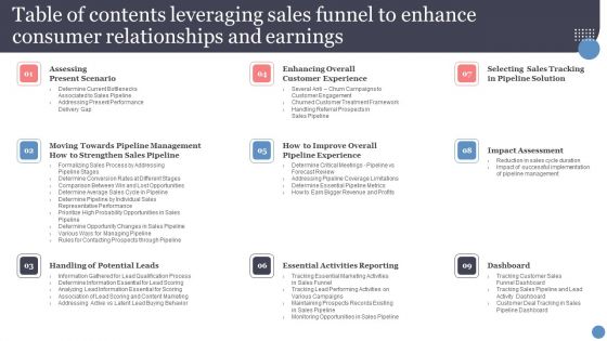 Table Of Contents Leveraging Sales Funnel To Enhance Consumer Relationships And Earnings Professional PDF Table Of Contents Leveraging Sales Funnel To Enhance Consumer Relationships And Earnings Professional PDF