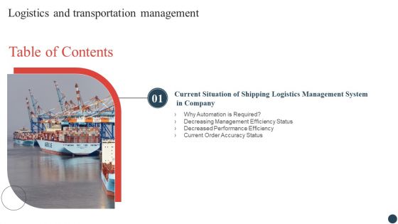 Table Of Contents Logistics And Transportation Management Accuracy Introduction PDF