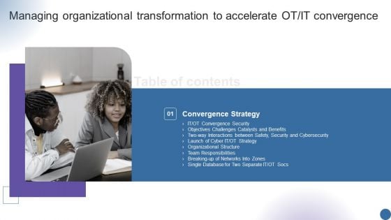 Table Of Contents Managing Organizational Transformation To Accelerate OT IT Convergence Diagrams PDF