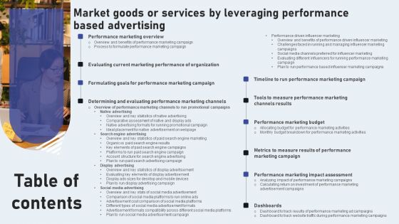 Table Of Contents Market Goods Or Services By Leveraging Performance Based Advertising Background PDF