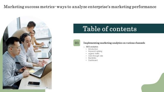 Table Of Contents Marketing Success Metrics Ways To Analyze Enterprises Marketing Performances Introduction PDF