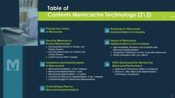 Table Of Contents Memcache Technology Metrics Ppt Gallery Structure PDF