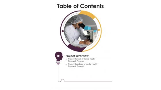 Table Of Contents Mental Health Research Proposal One Pager Sample Example Document Table Of Contents Mental Health Research Proposal One Pager Sample Example Document