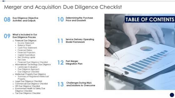 Table Of Contents Merger And Acquisition Due Diligence Checklist Rules PDF